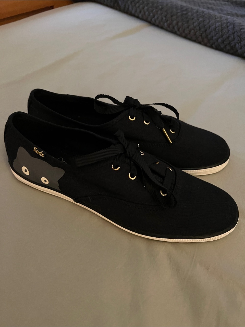 Taylor Swift Keds Black Canvas Sneakers with Cat Graphic